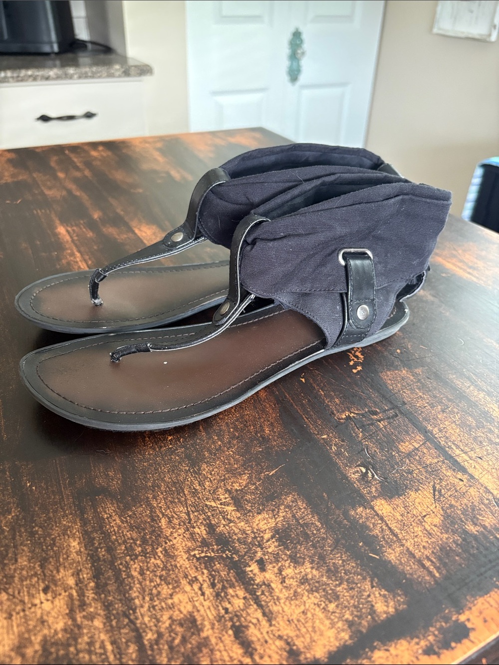 Bakers Black Ankle Wrap Thong Sandals
